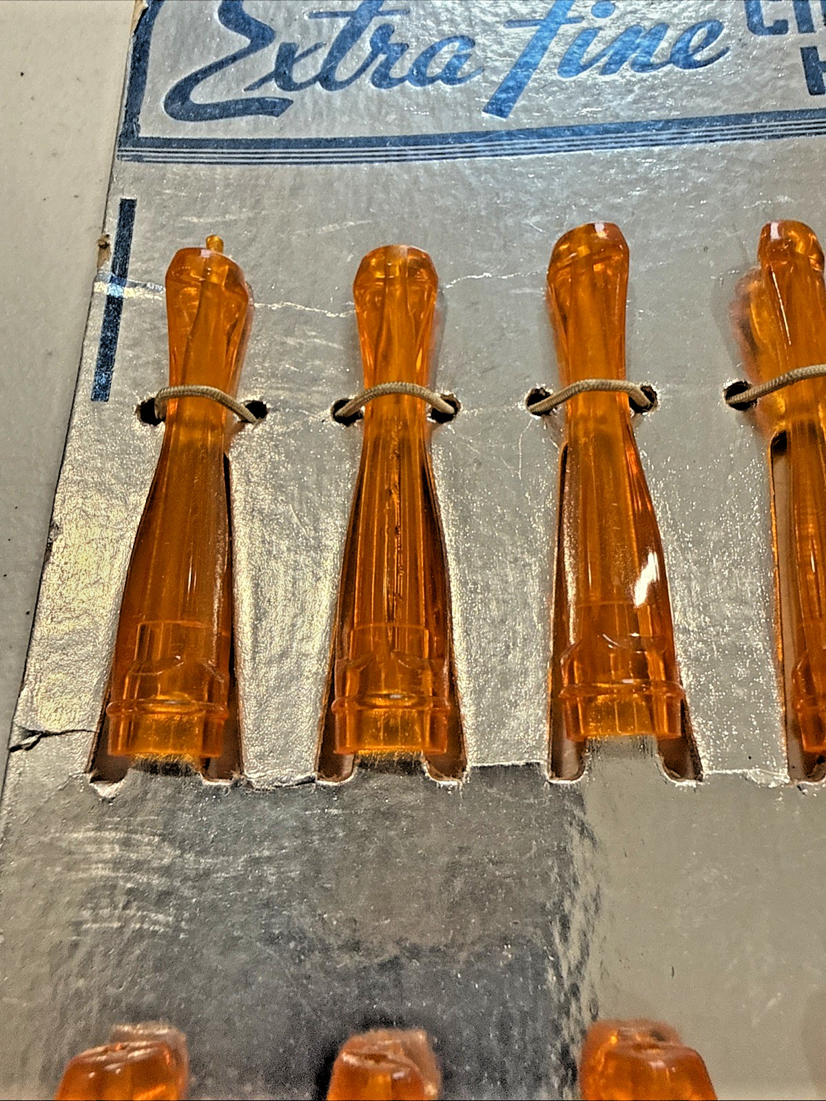 Extra Fine Cigarette Holders Orange Plastic Orig Store Display 12 Silver Blue