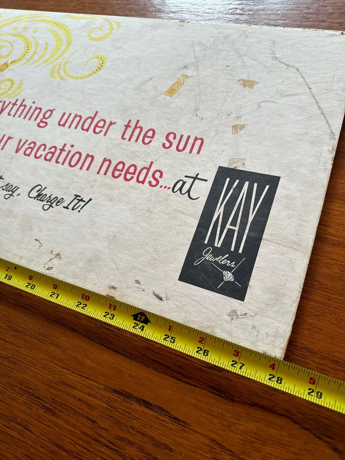 Vintage Mid Century Kay Jewelers Cardboard Sign 28” X 12” Hippie Sun Rare Advert