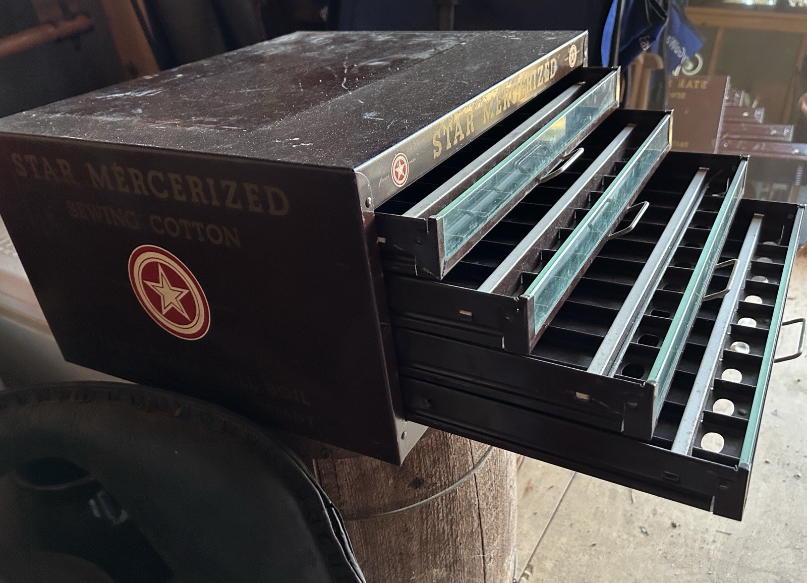 Star Mercerized Vintage Store Display Cabinet Drawer Unit “FAST COLORS”