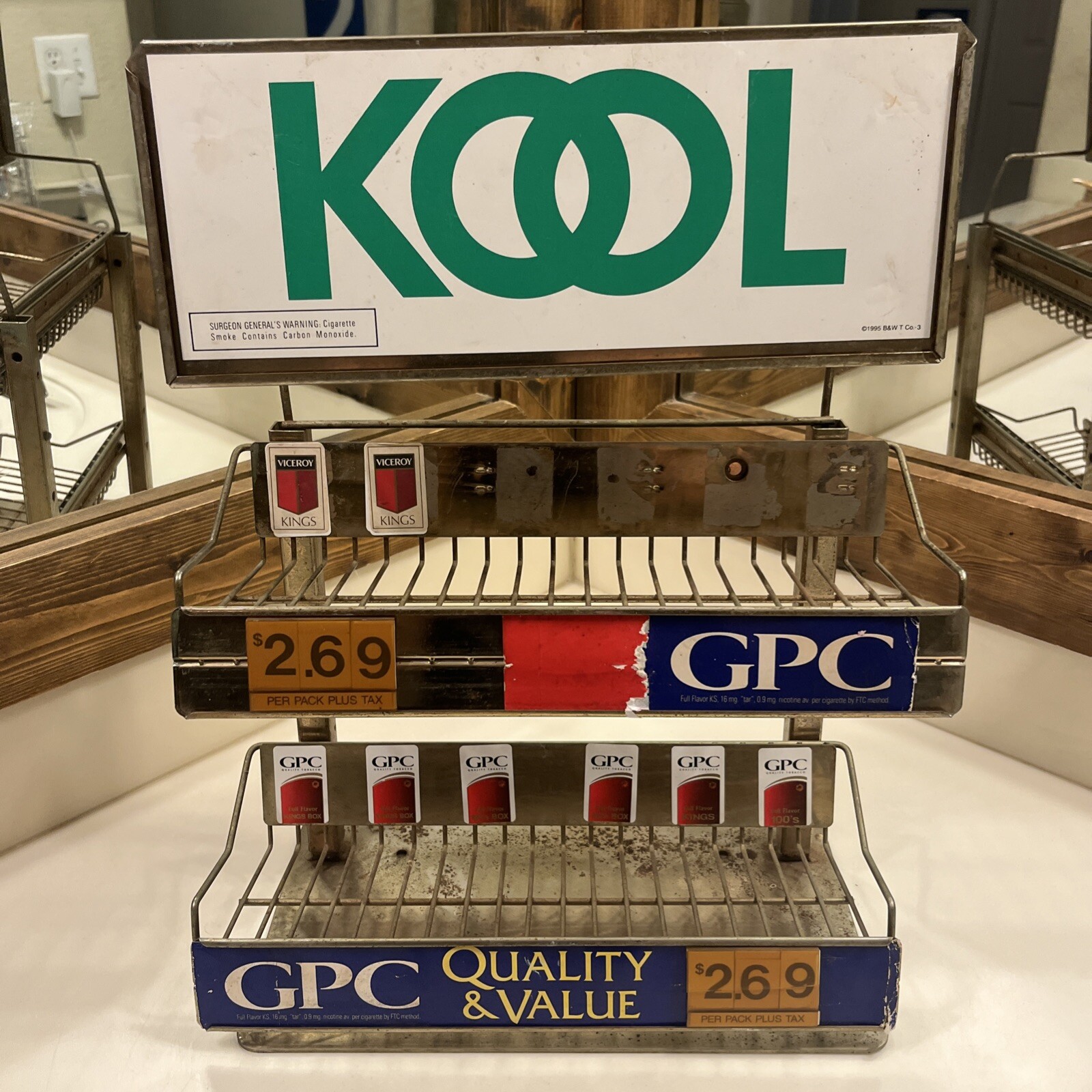 KOOL Cigarette Metal Counter Display Advertising Store Sign Wire Rack 1995 B&W T