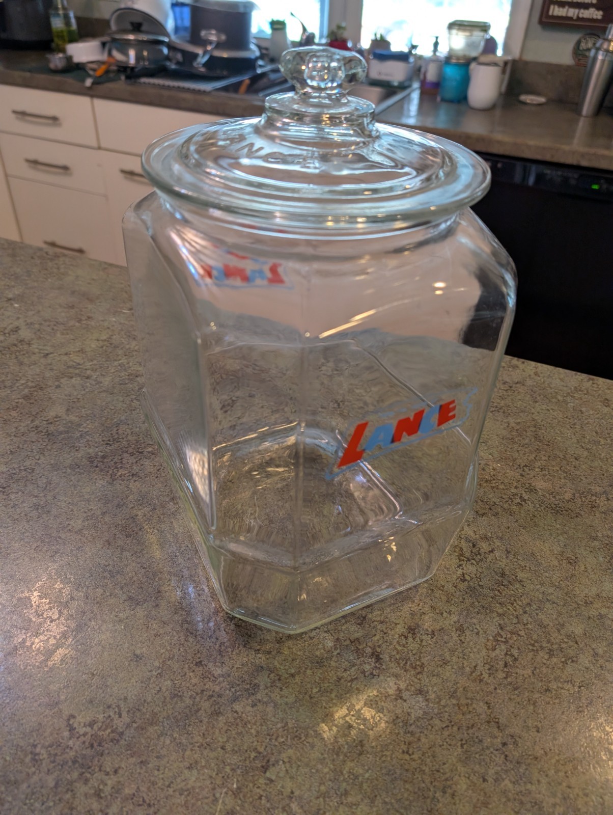 Vintage Original LANCE Countertop General Store Display Large Glass Jar 12.75″