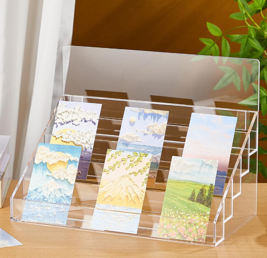 Menkxi 5 Tier Greeting Card Display Stand 12.5 x 7 x 9.5 Inch Clear Acrylic Stic