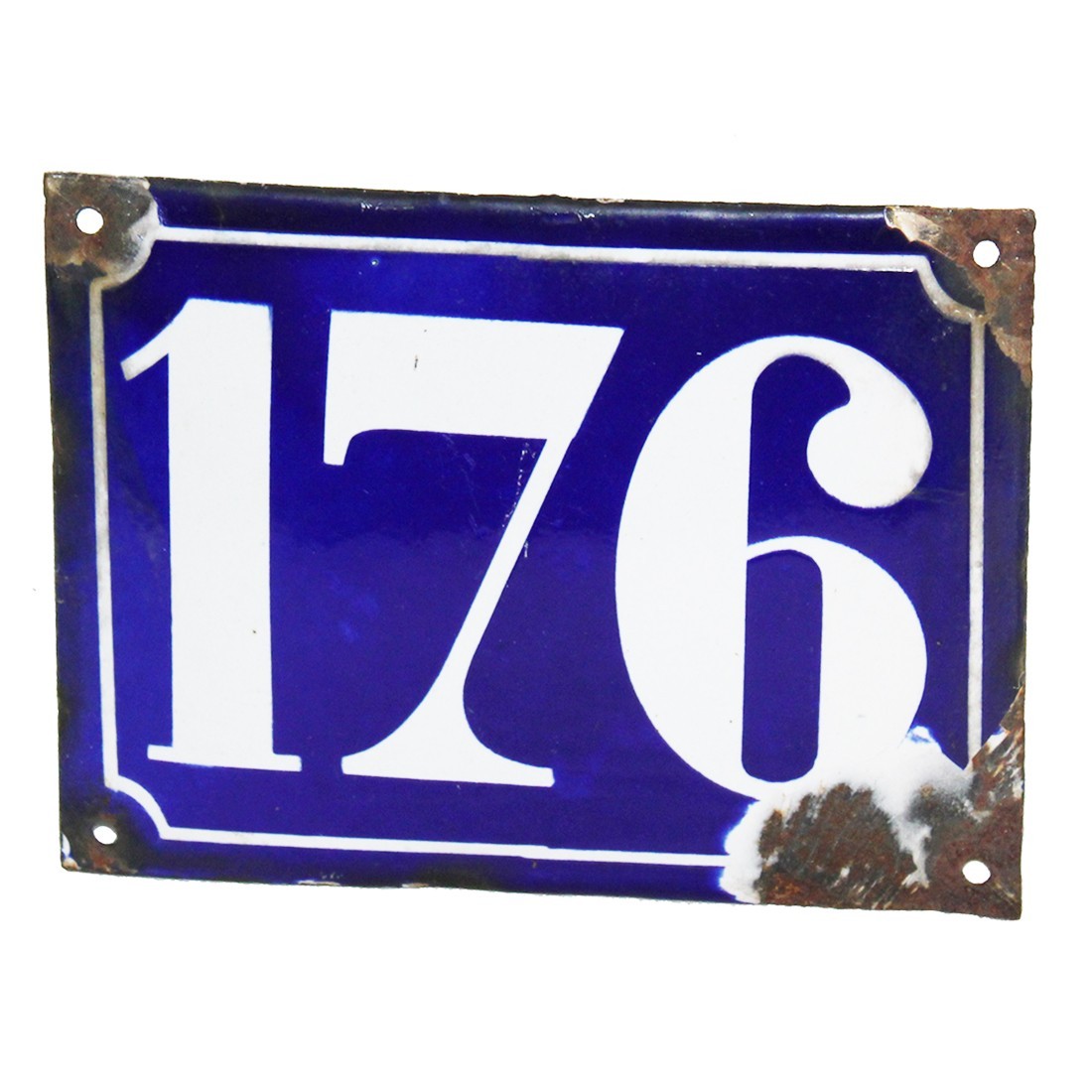 Antique Large Enameled Plaque 20cm x 15cm Street Number 176 / House / Villa