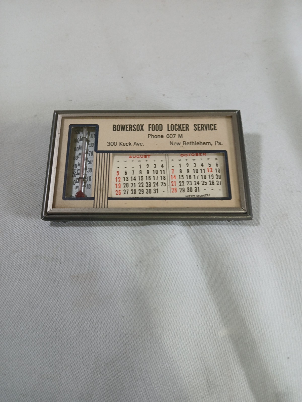 BOWERSOX FOOD LOCKER SERVICE, NEW BETHLEHEM PA, VINTAGE CALLENDER, METAL FRAME