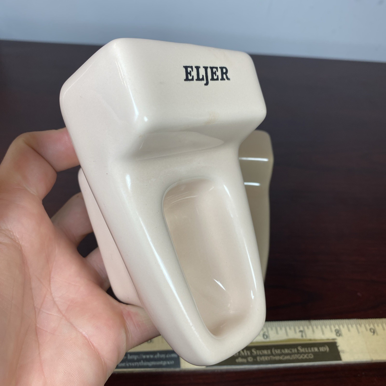 2 Vtg ELJER Salesman Sample Mini Porcelain Toilet Display Off White Pink Brown