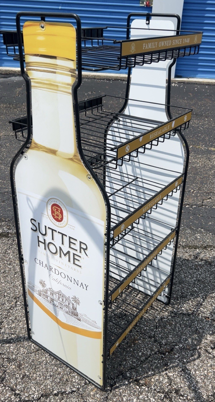 Sutter Home Chardonnay Wine Bottle-Shaped Store Display Rack, Black/White/Gold