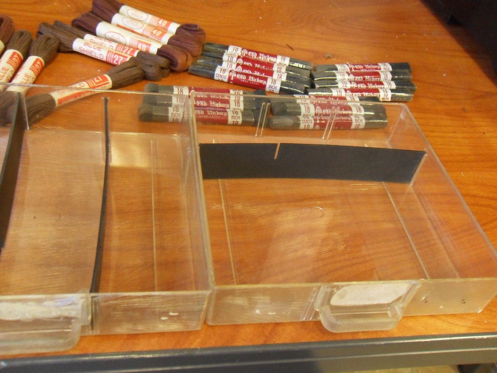 VTG Antique Old Hickory Shoe Laces Store Display Cabinet 14 LACES + 11 OTHER