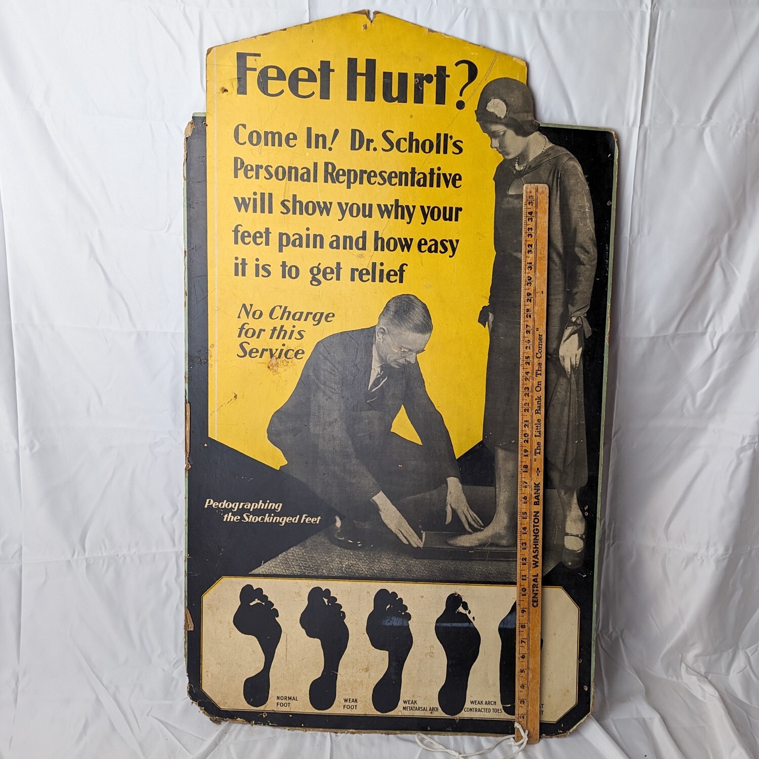 Rare Antique Dr. Scholls Easel Cardboard Store Display Sign Ad Feet Hurt? Shoe