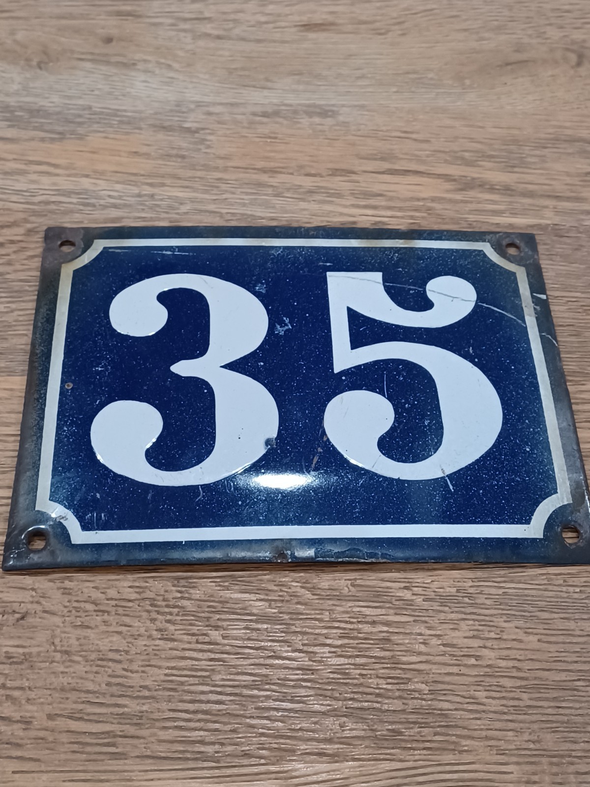 Large antique enameled bomb plaque number 35 street 20x15cm blue enamel