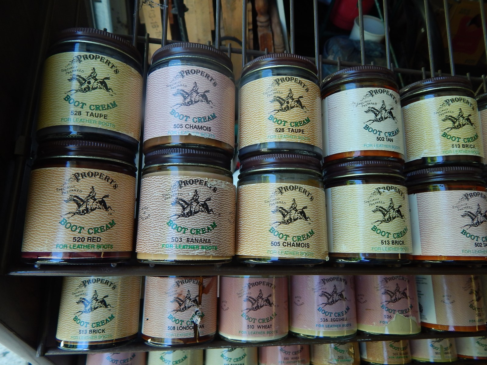 Propert’s ~ English Boot & Leather Care ~ DISPLAY RACK w/ 52 JARS of CREAM ~ Vtg