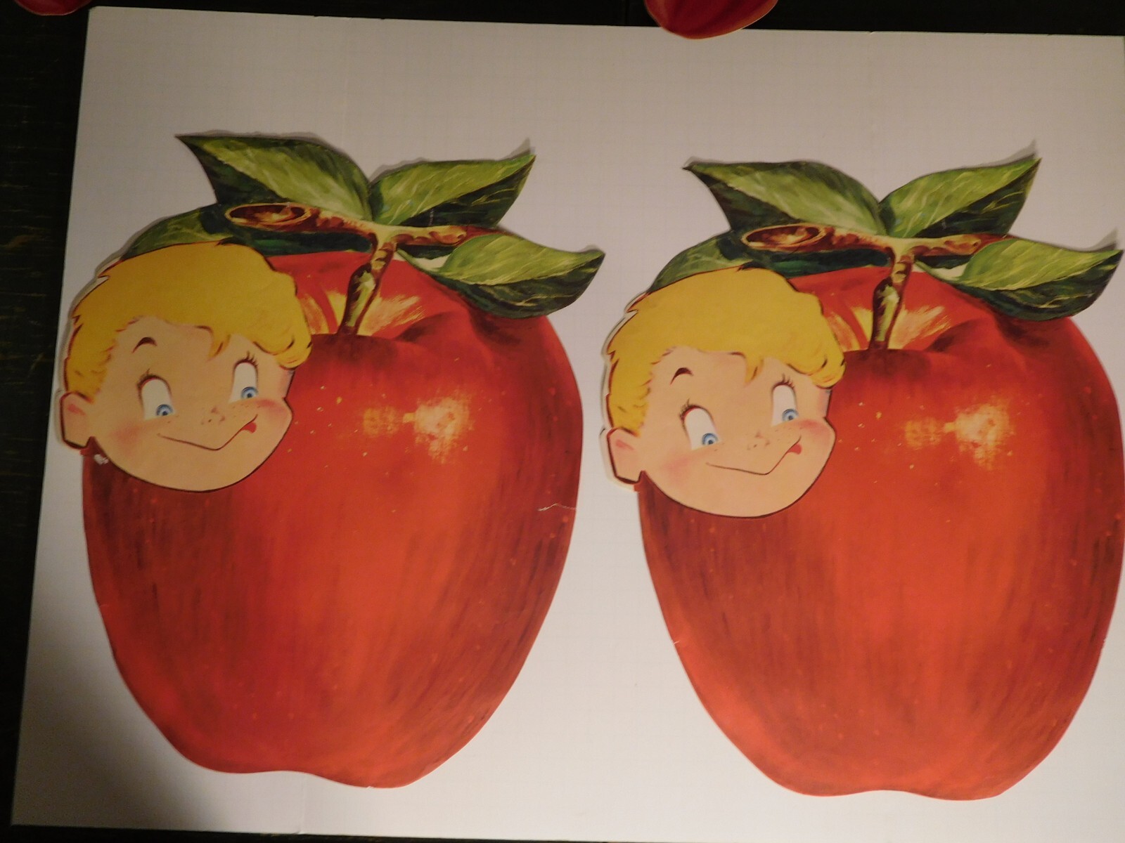 Delicious 8 Vintage Colorful RED Apple Ads Pictures Former Store Display