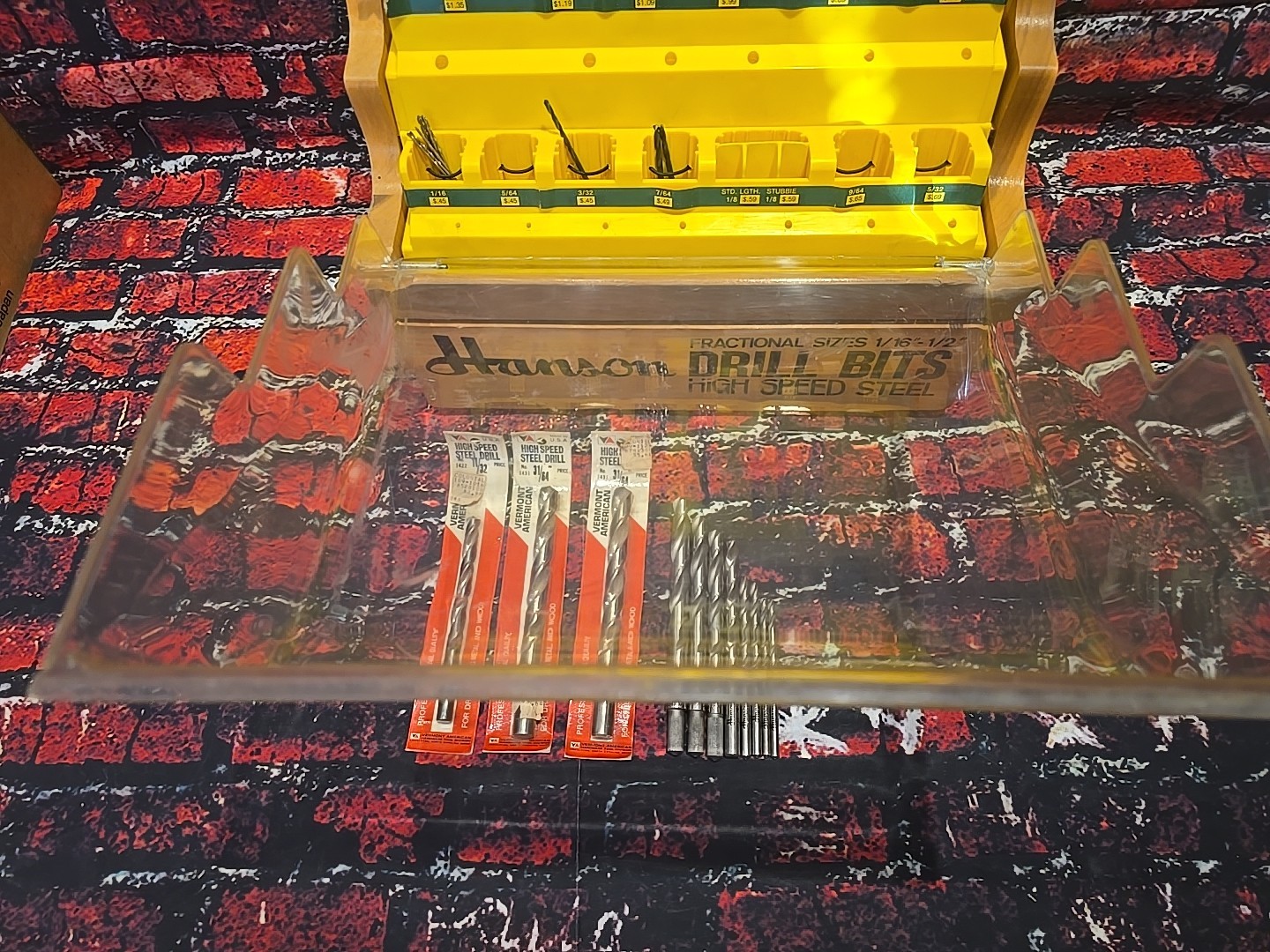 VINTAGE Hanson Drill Bit Advertising Counter Display Cabinet – w/ 54 DRILL BITS