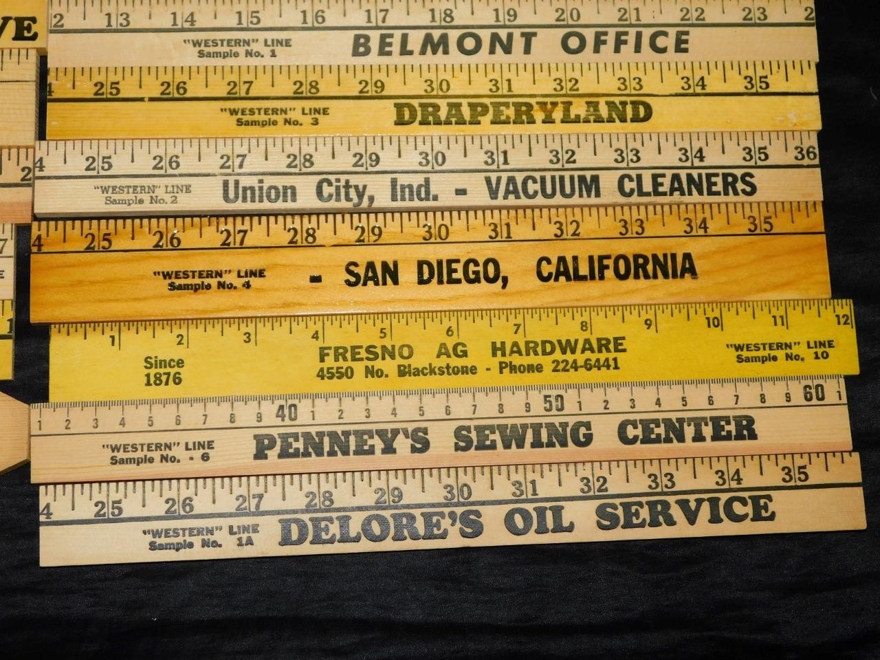 Western Line Yardsticks Salesman Sample Box Lot 18 Mini Rulers Union Pacific RR