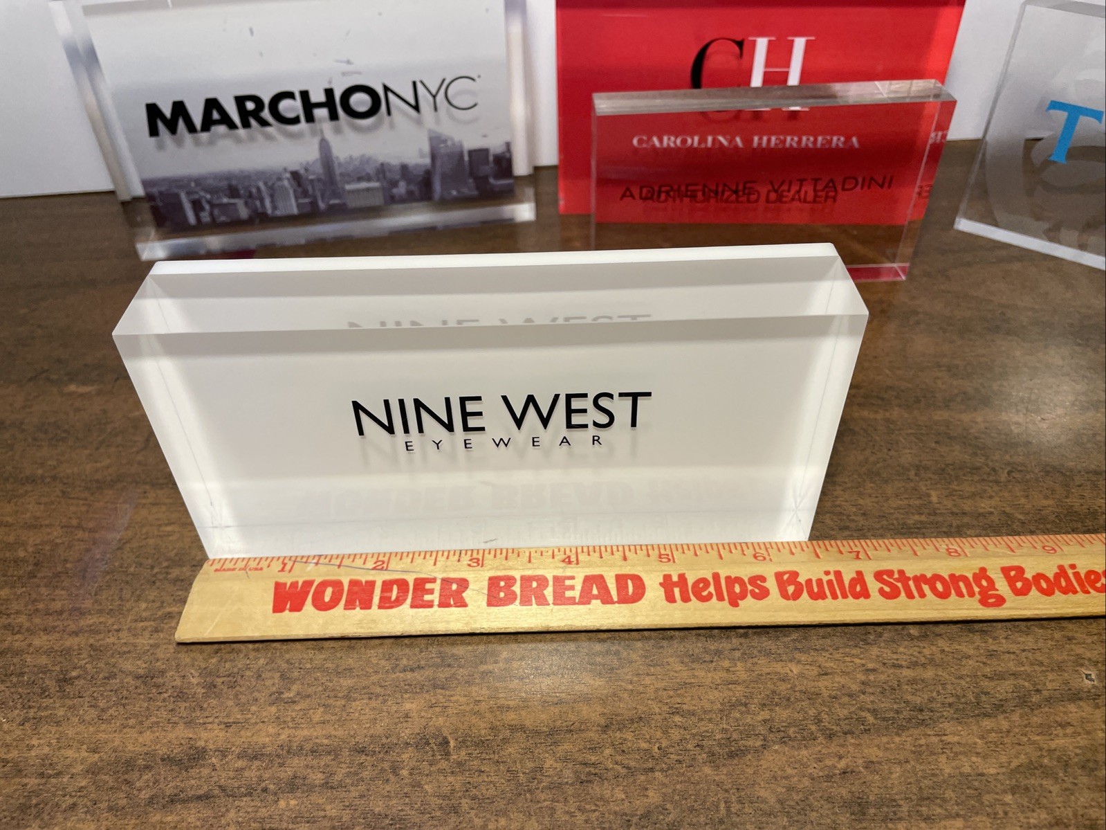 Lot Of 5 Acrylic Retail Advertising Display Signs Paperweights Used