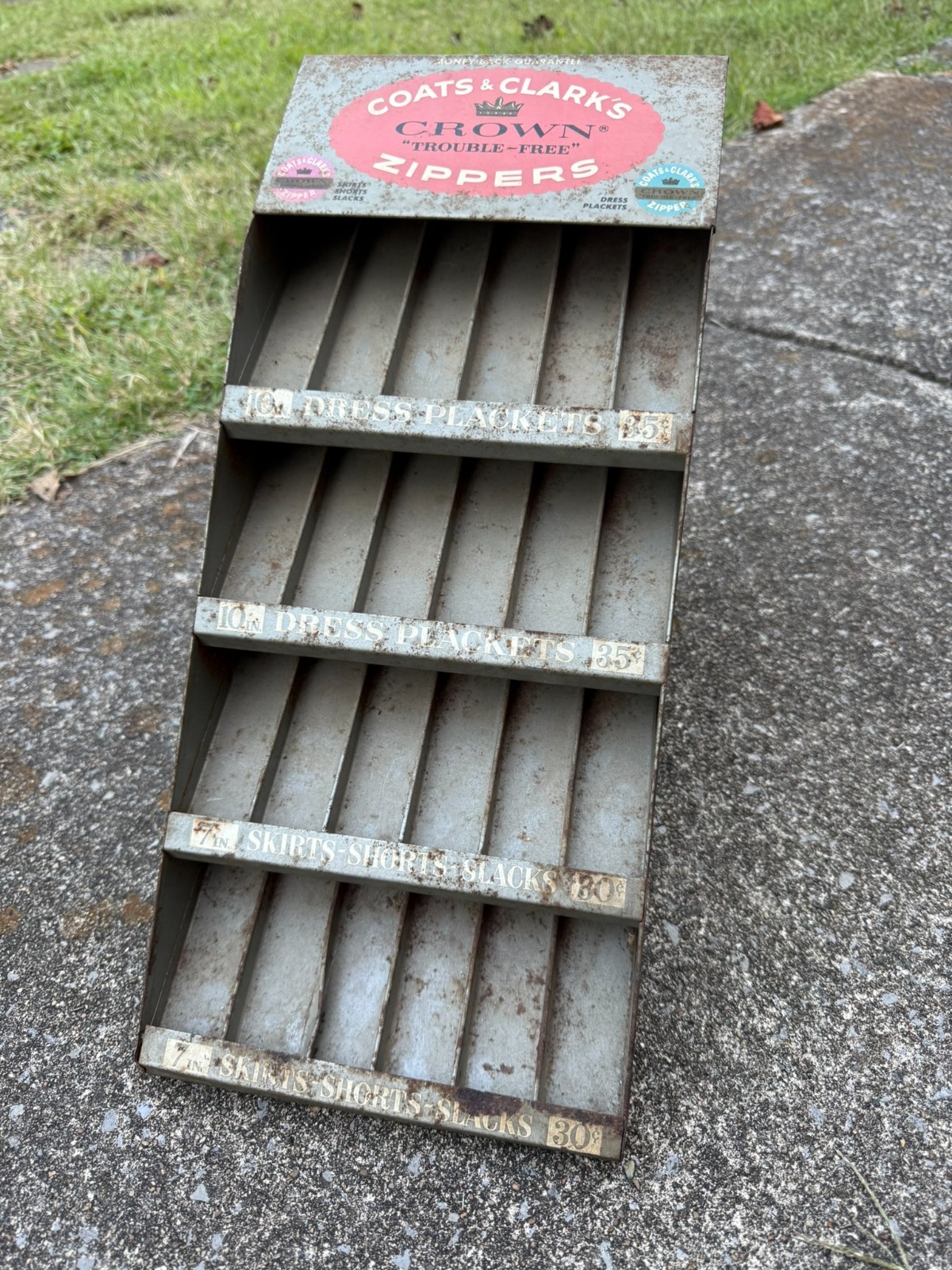 Vintage Coats & Clarks Crown Zipper Metal Tin Store Countertop Display Rack