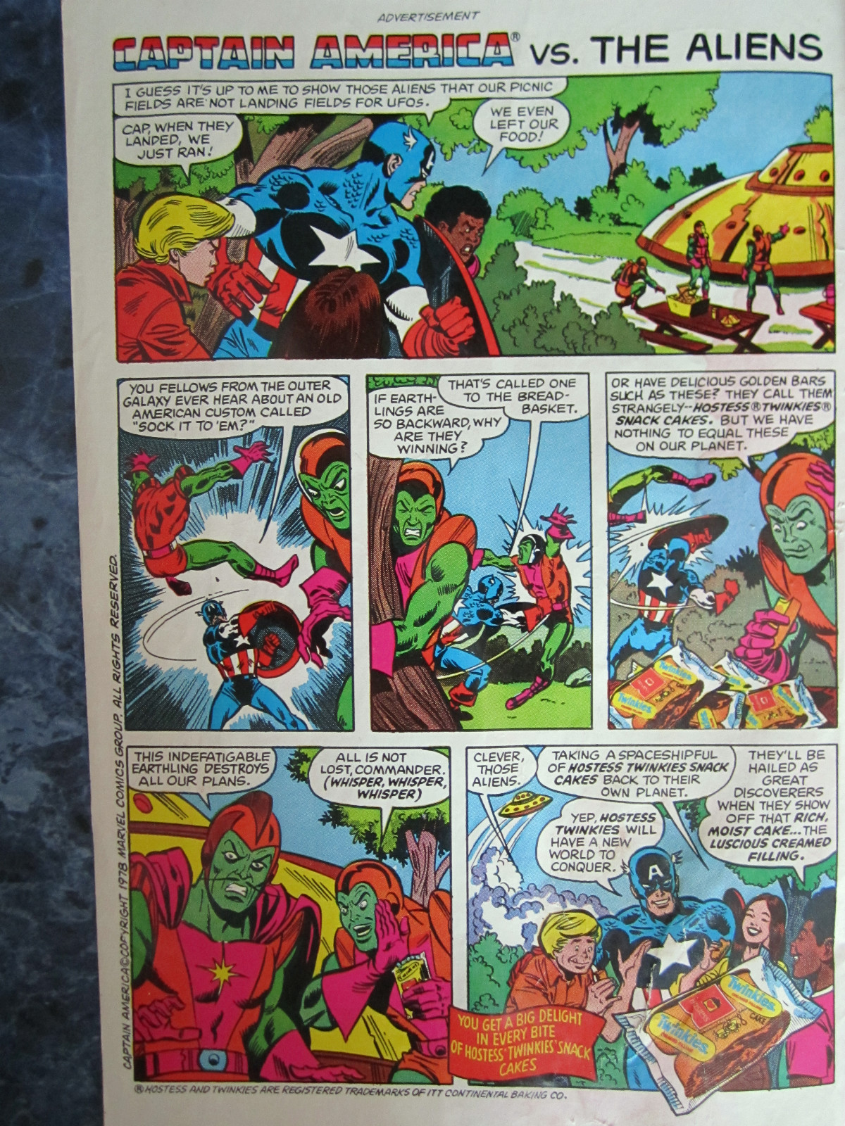 1970’s HOSTESS TWINKIES MARVEL CAPTAIN AMERICA Store Color Sign Ad