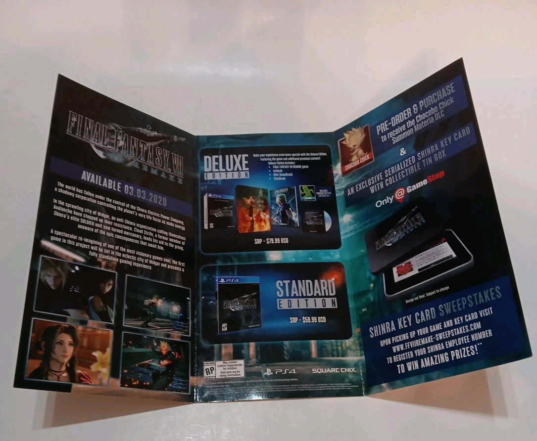 Final Fantasy VII 7 Remake GameStop Promo Store Display, Both Sides Printed RARE
