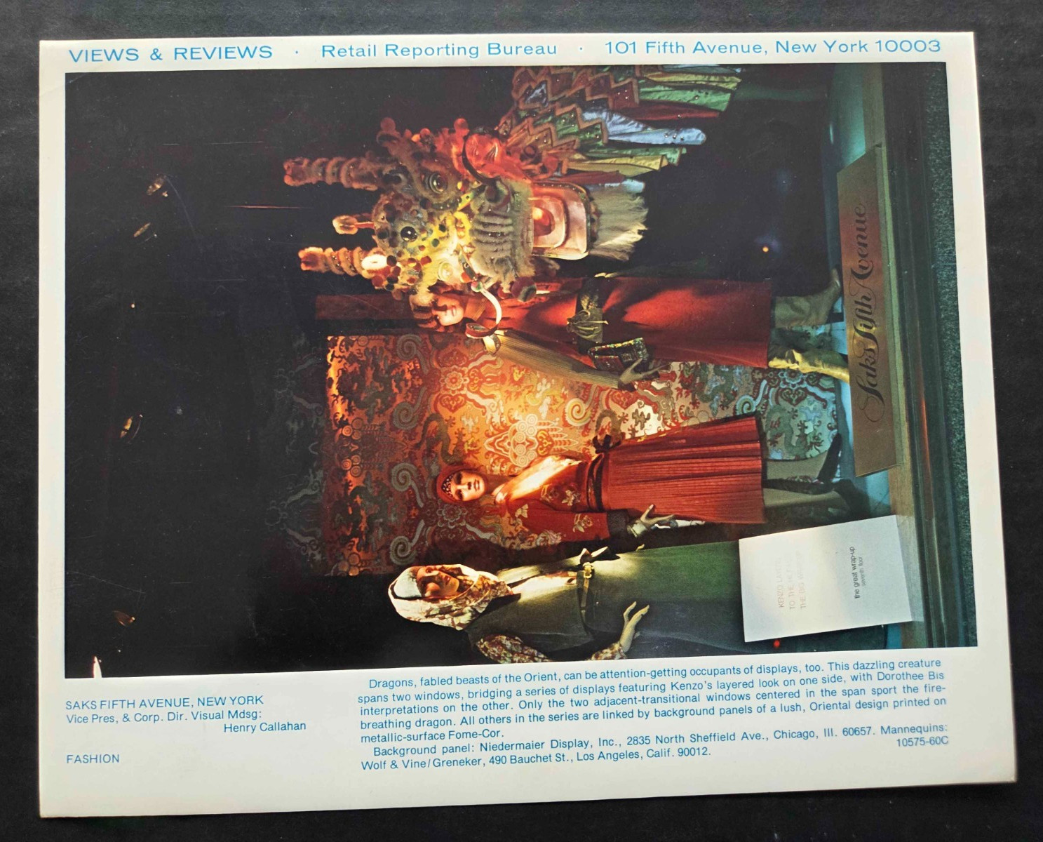 1975 SAKS FIFTH AVENUE, NY WINDOW DISPLAY PHOTO PRINT DRAGONS