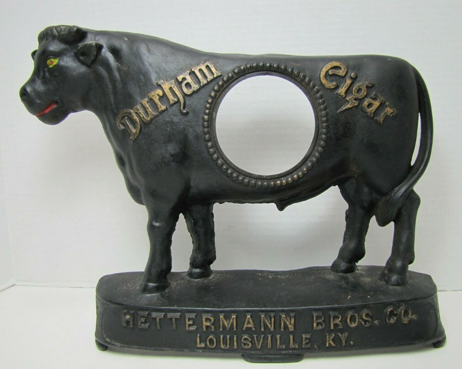 DURHAM CIGAR HETTERMANN BROS LOUISVILLE KY Old Store Display Ad Clock Sign Bull