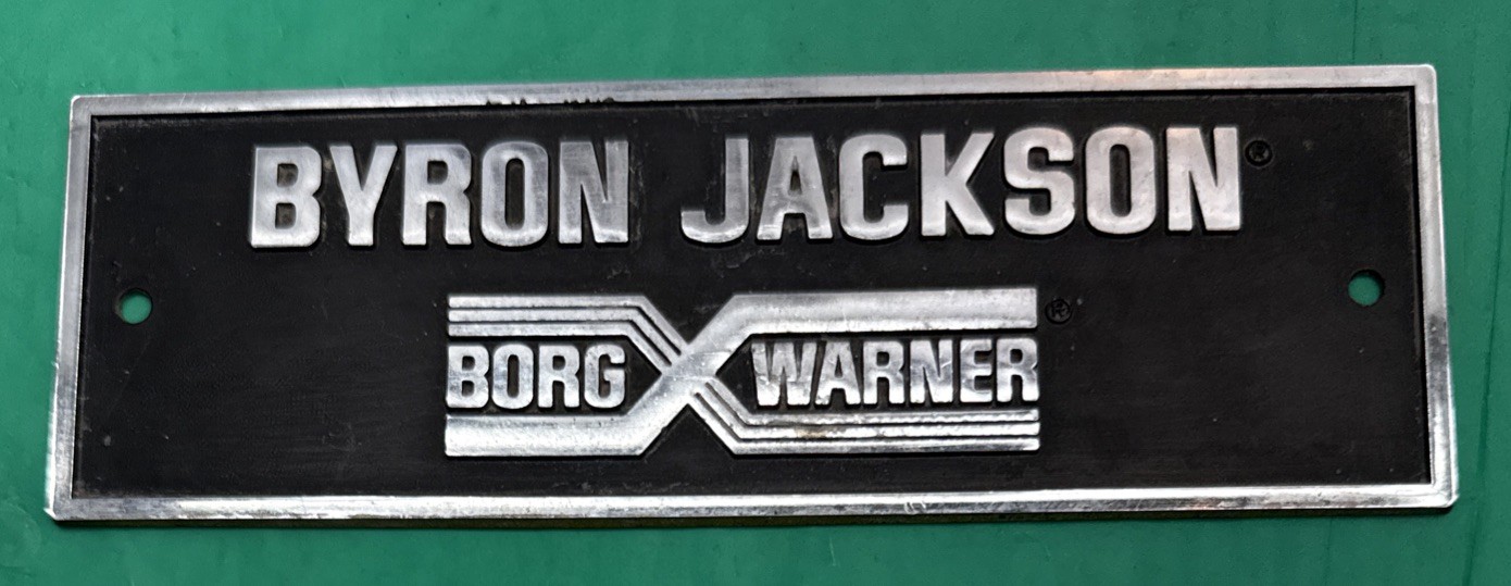 Borg-Warner Byron Jackson Sign Name Plate Metal Vintage Display 1955-1974