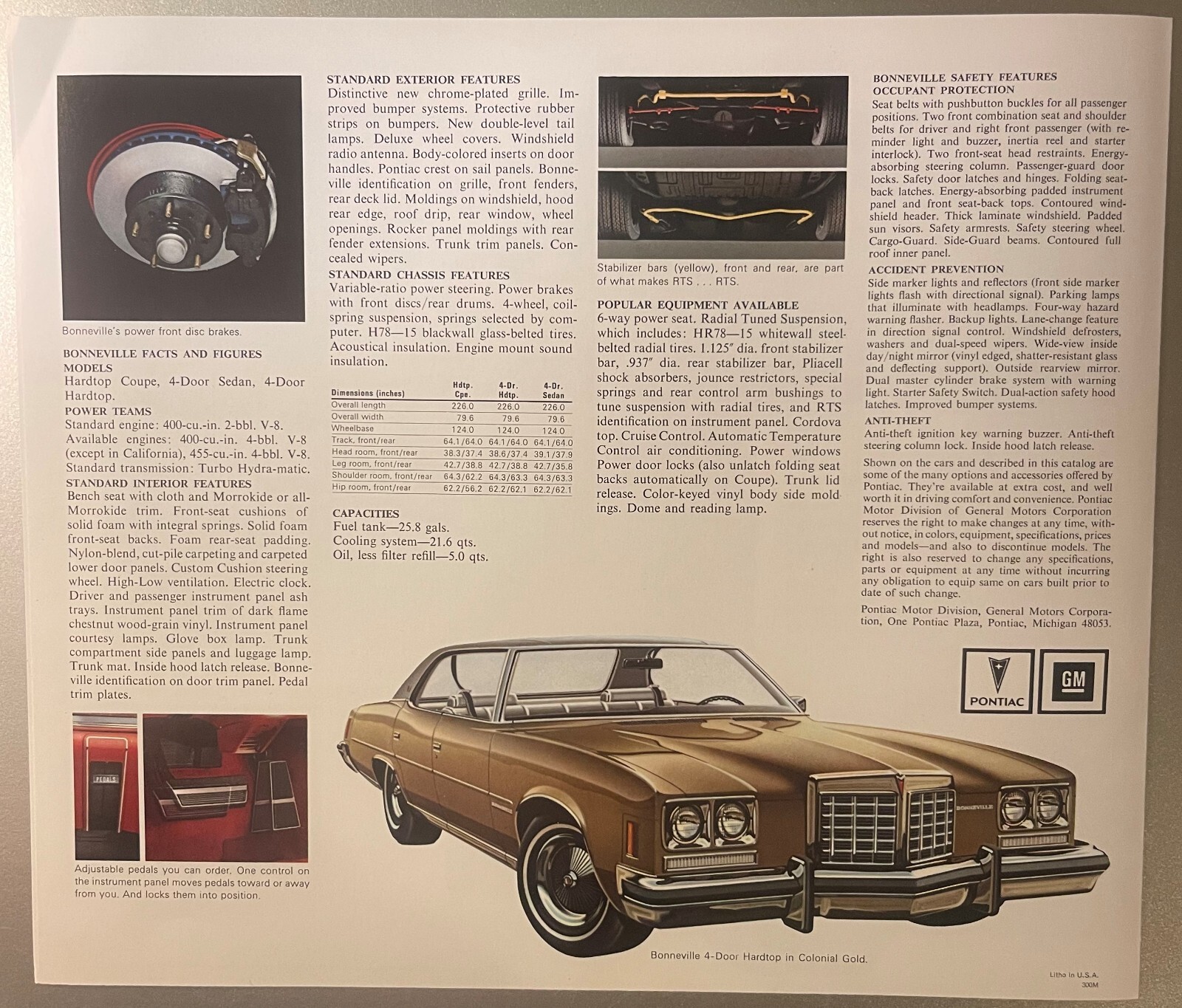 Vintage 1974 Pontiac Bonneville Dealer Brochure, Pontiac, MI Homage Salt Flats