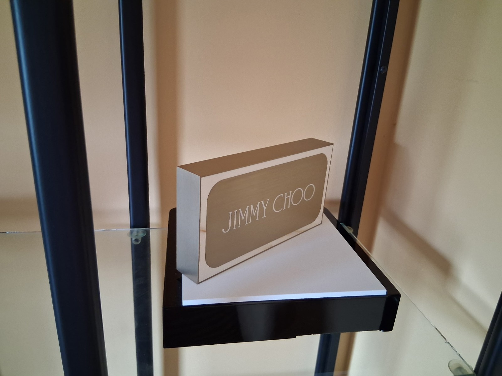 NEW JIMMY CHOO SUNGLASSES EYEGLASSES LOGO DISPLAY PLAGUE SIGN GOLD PLEXIGLASS