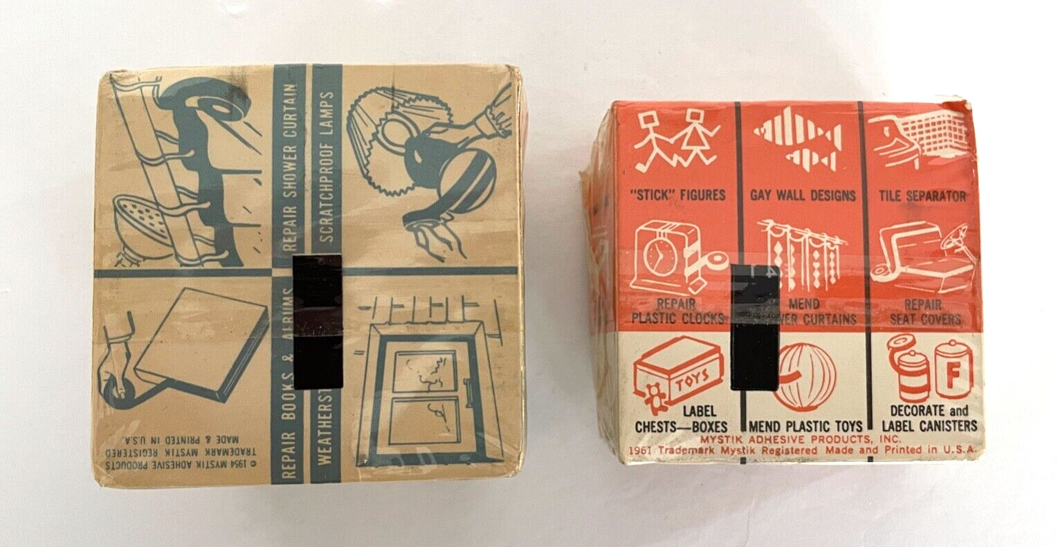 Lot of 2 *Sealed* 1960’s Mystik Plastic-Coated Cloth Tape Beige/Pink NOS
