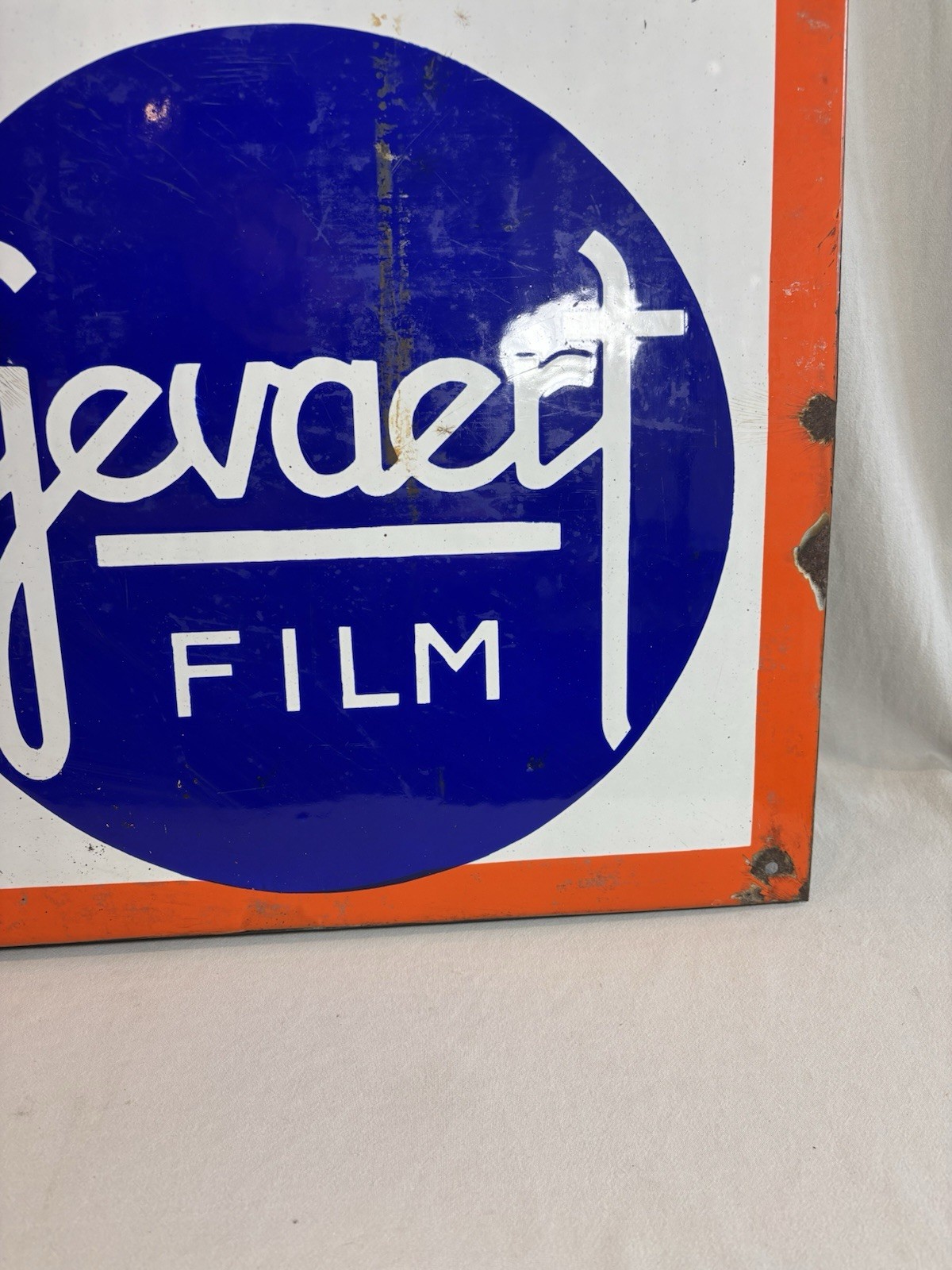 Large ANCIENT ENAMEL SIGN: GEVAERT FILM – PANCHROMOSA 107×57.5cm
