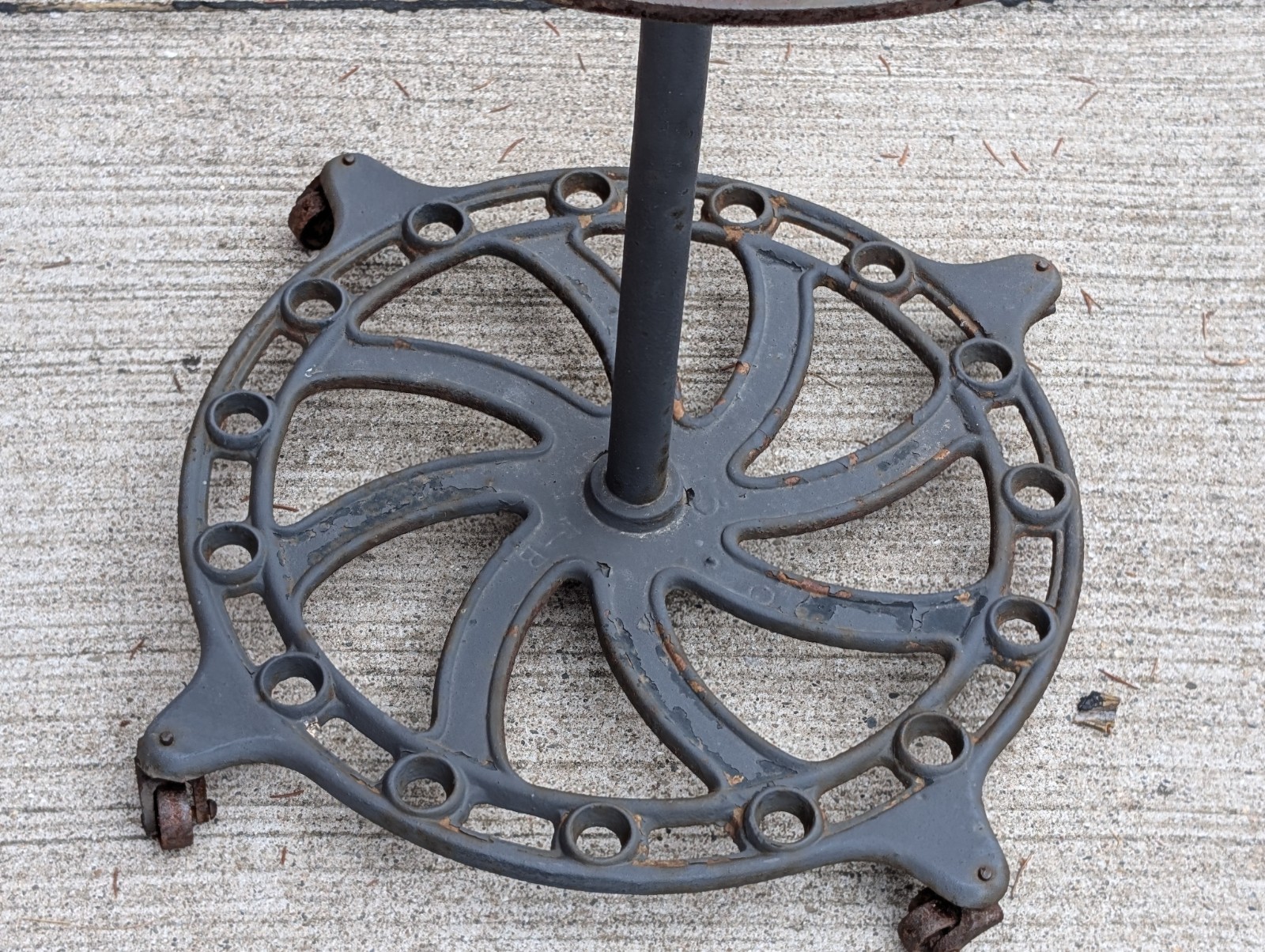 Cast Iron Country Store Industrial Wheel Broom Display Rack Buggy Whip S.C Tatum