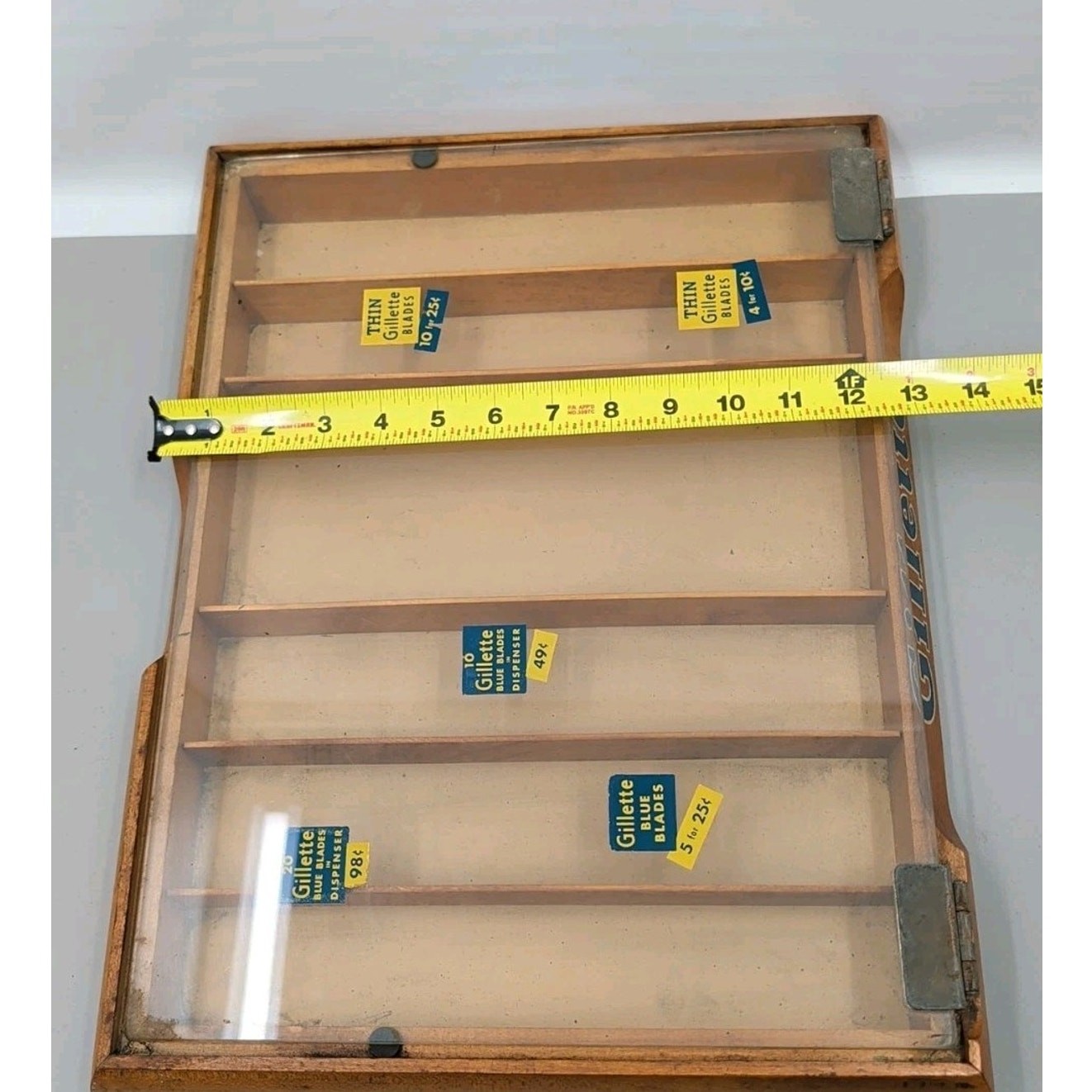 Gillette Razor Blades Wooden Store Counter Top Display Case Glass Top 1940’s