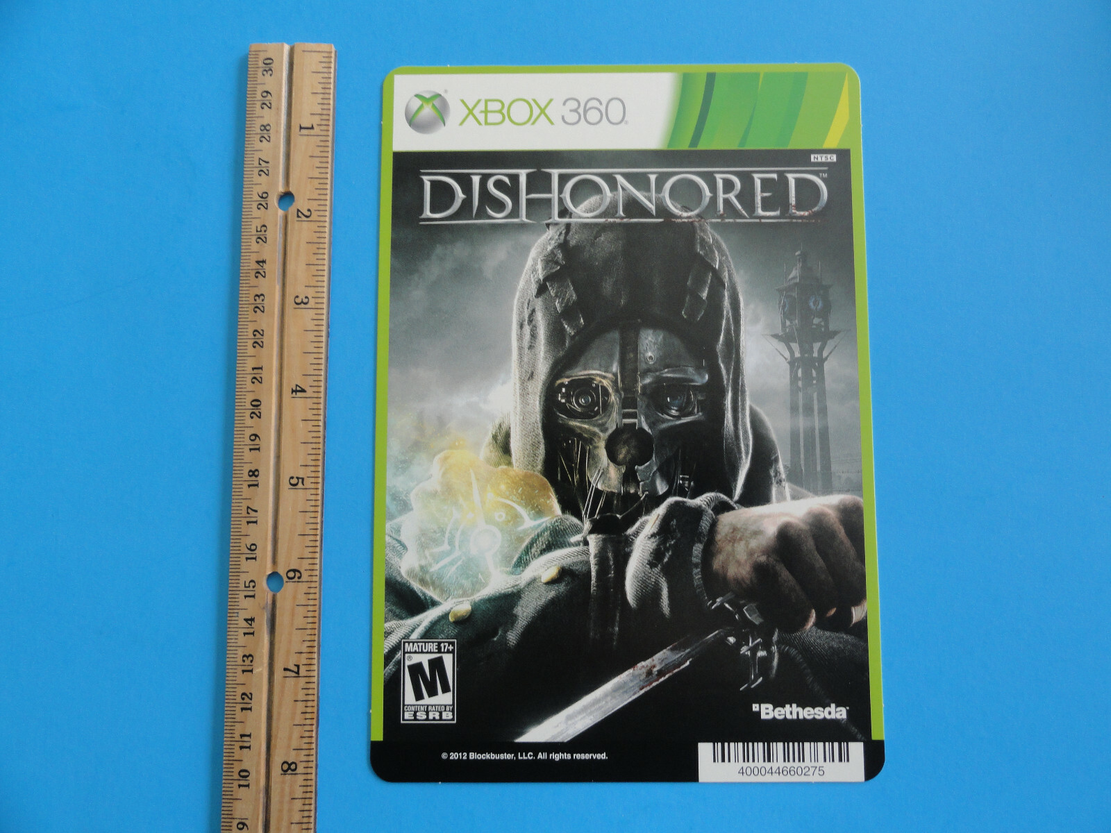 XBOX 360 DISHONORED BLOCKBUSTER VIDEO BACKER CARD 5″X8″ NO GAME