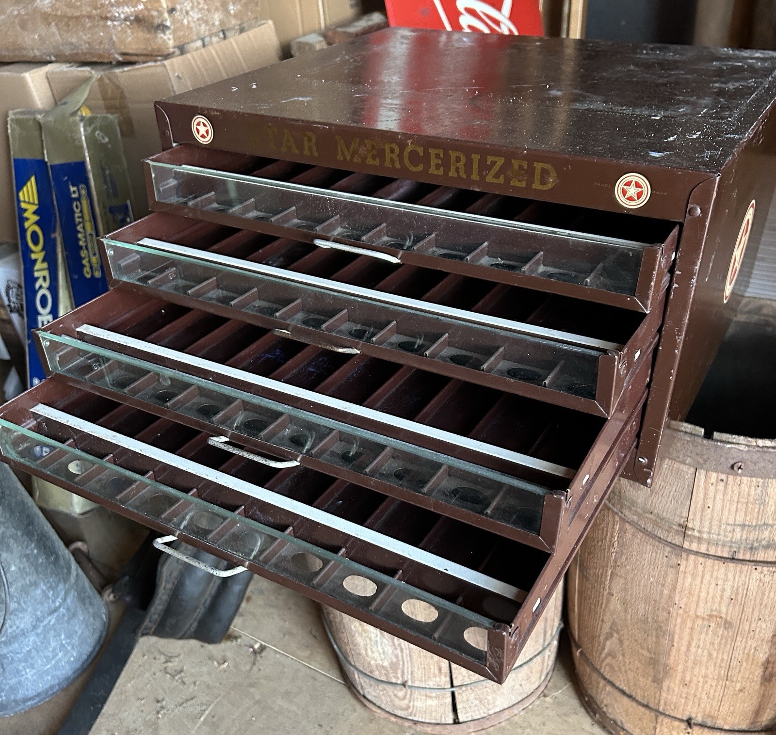 Star Mercerized Vintage Store Display Cabinet Drawer Unit “FAST COLORS”