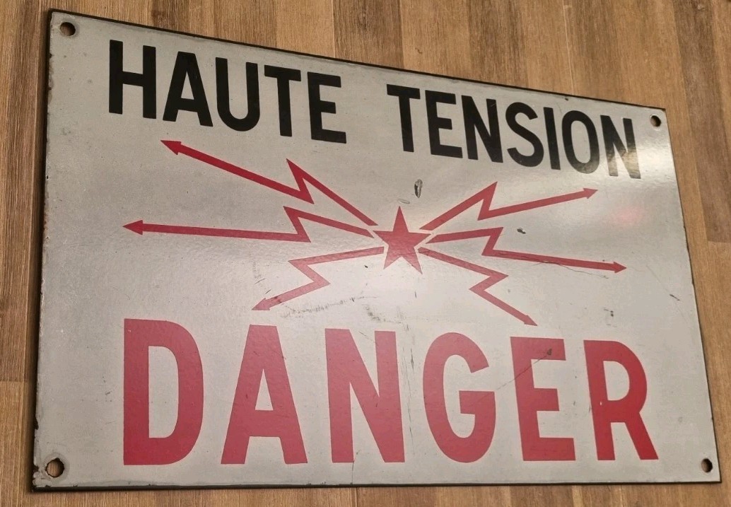Haute Tension Danger Sign France 1983 Original Large 60×36 Cm …