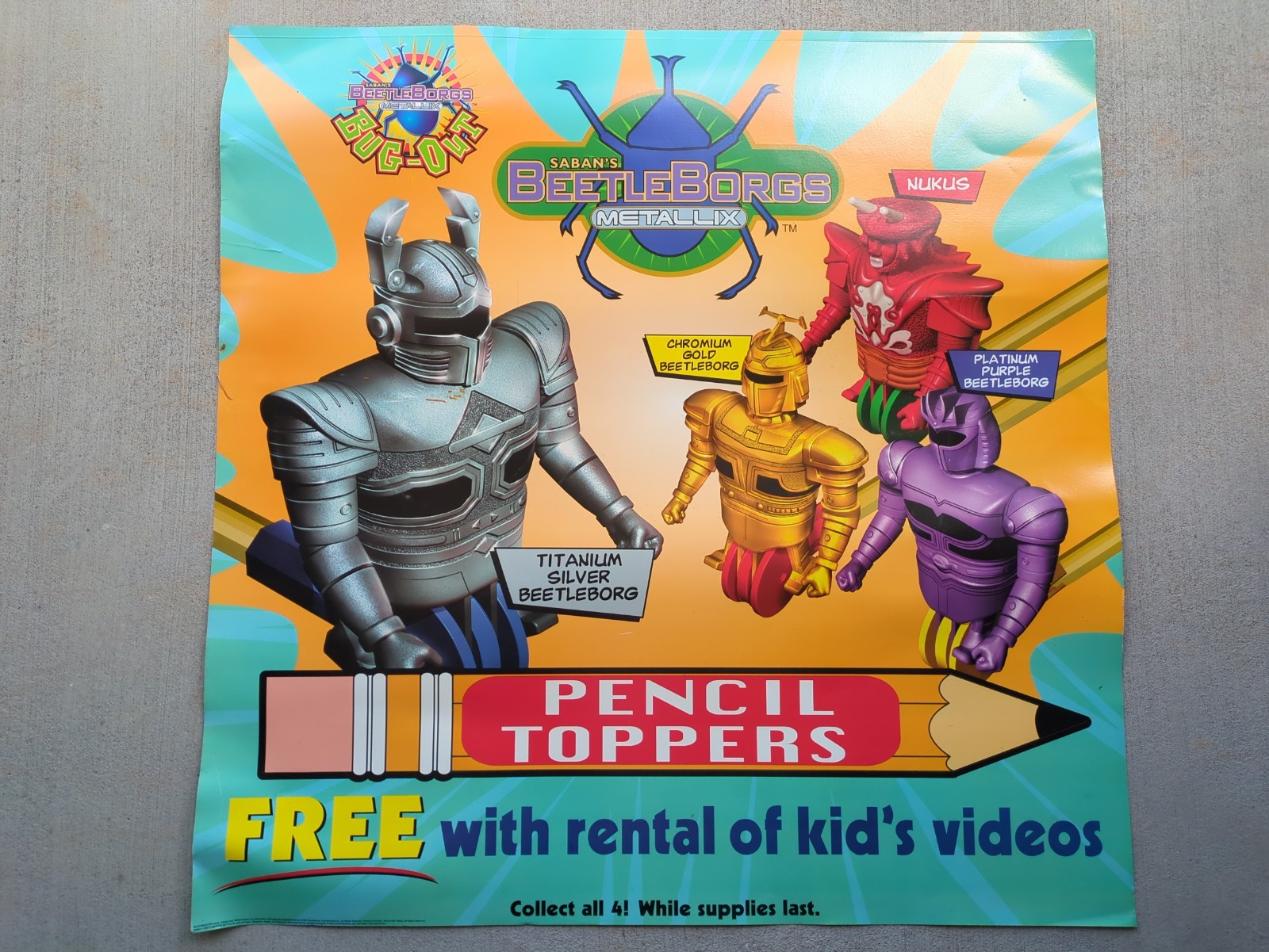 Vintage 90s 1997 Blockbuster Video Store Promo Beetle Borgs Saban Poster RARE