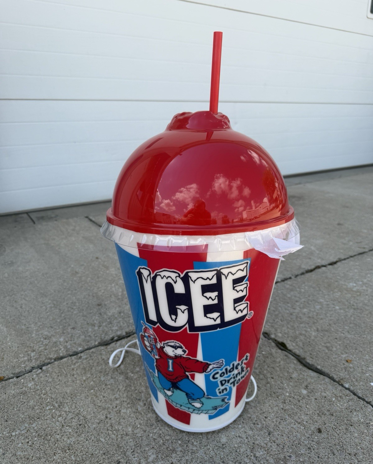 ICEE Large Store Display Cup Sign w/ Red Lid Straw, Blue White Graphic