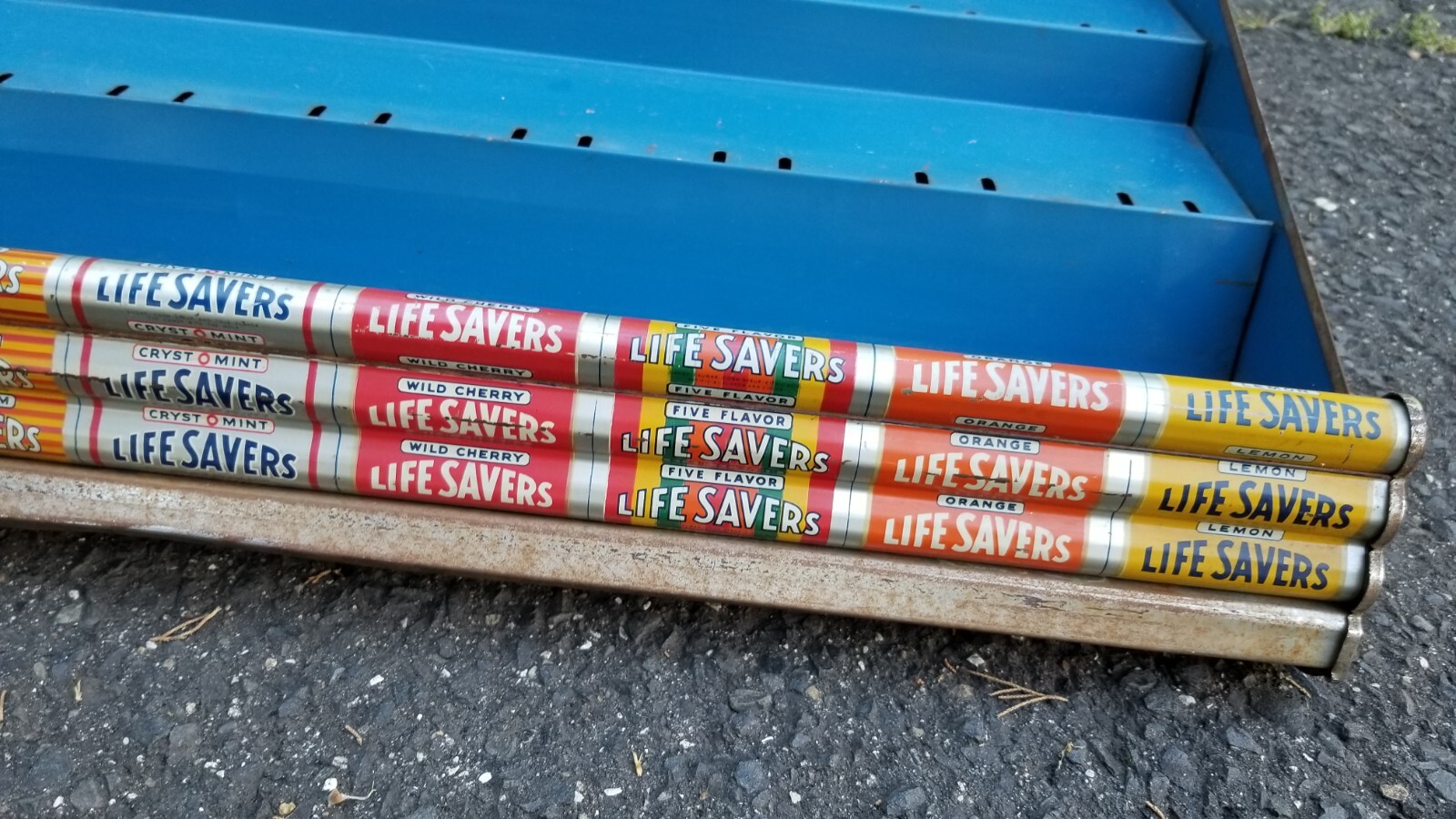 RARE ANTIQUE VINTAGE LIFE SAVERS 8 FLAVOR METAL TIN CANDY RACK STORE DISPLAY HTF