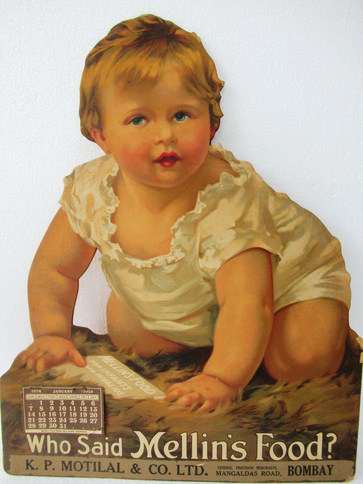 Vintage Mellin’S Baby Food Die Cut Advertising Sign Cardboard Calendar C 1930 “F