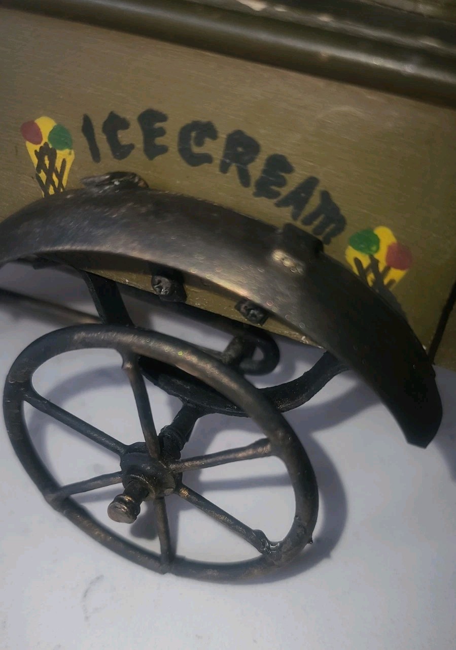 Vintage Repro Metal Wood Hand Painted Ice Cream Vender 3 Wheel Bicycle Cart