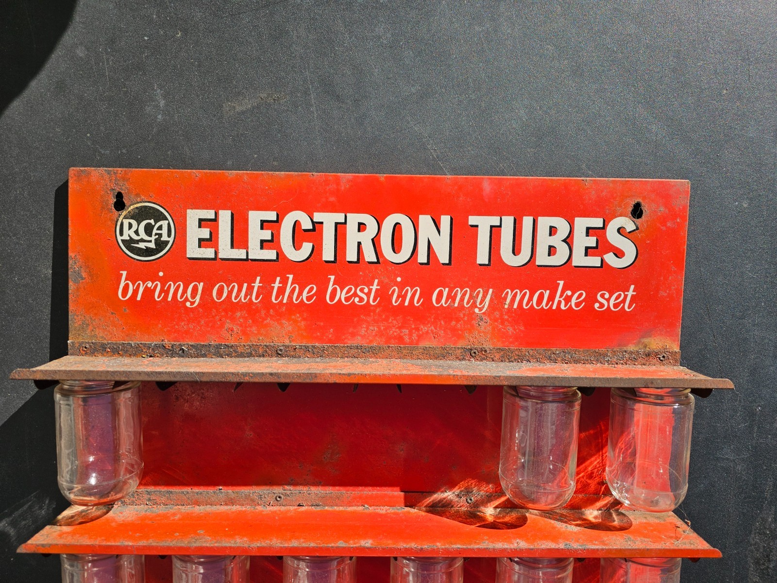 Vintage RCA Electron Tubes Store Display Rack Advertising Metal Sign 14 Jars