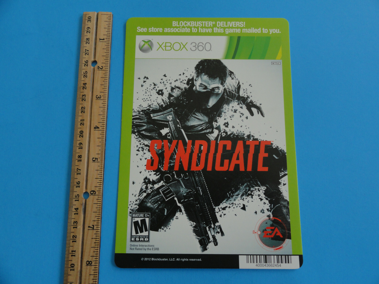 XBOX 360 SYNDICATE BLOCKBUSTER VIDEO BACKER CARD 5″X8″ -NO GAME