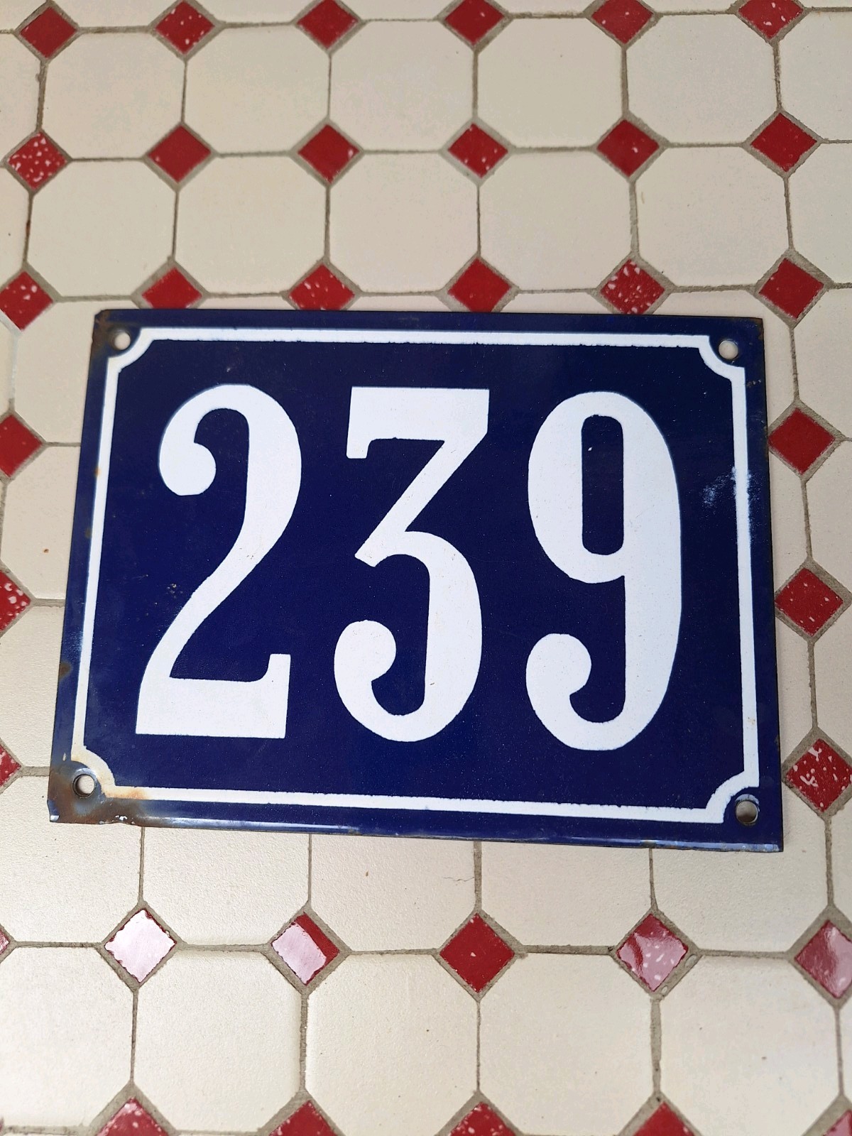 Large Antique Enameled Plaque Street Number 239 20X15cm Navy Blue Enamel