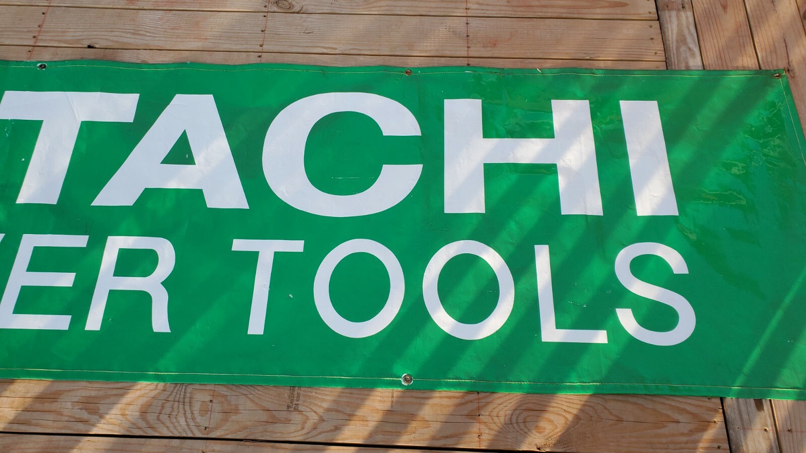 VINTAGE LARGE HITACHI POWER TOOLS LOGO VINYL BANNER ADVERTISING SIGN
