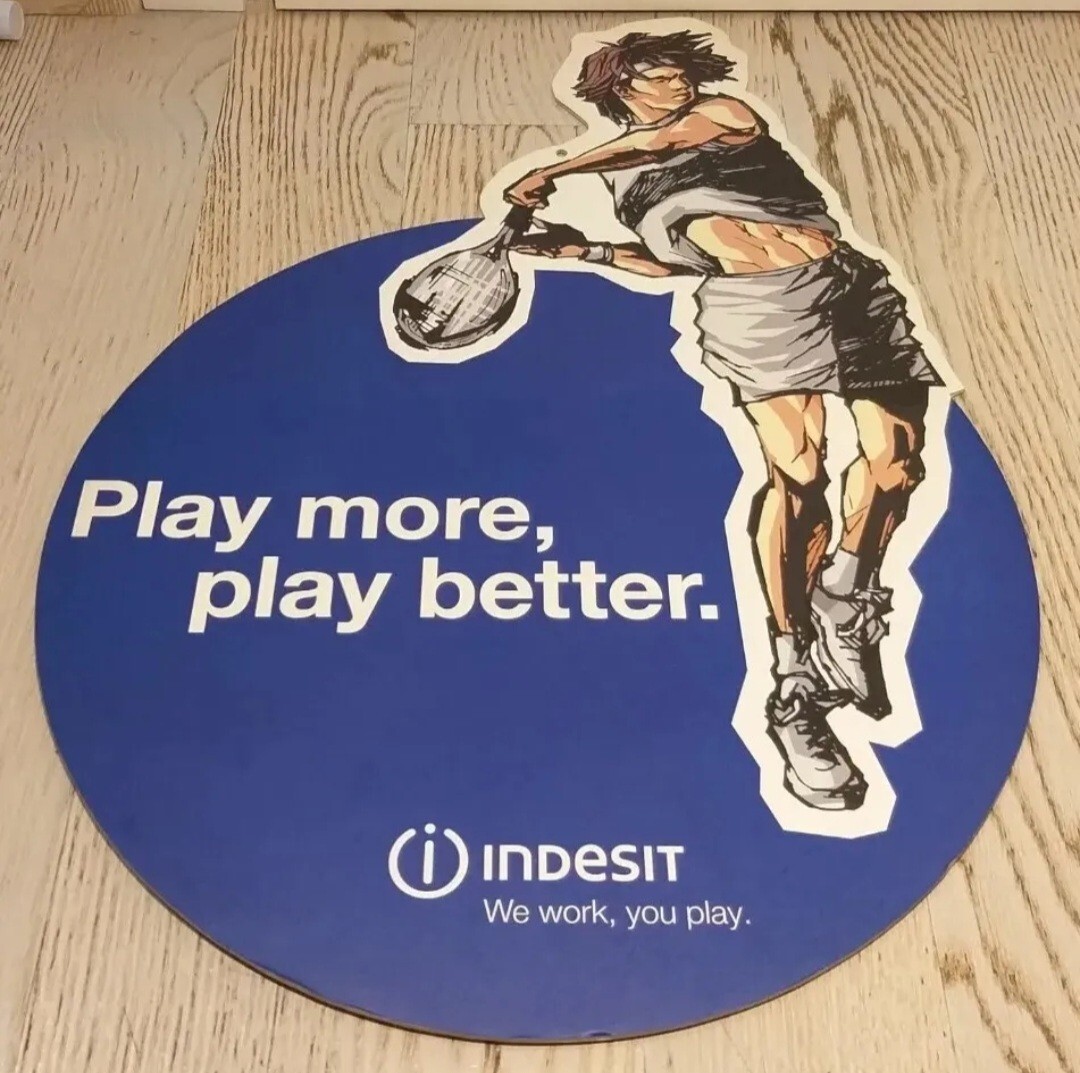 TABLE SIGN ADVERTISING-INDESIT TENNIS SPORT-PICTURES VINTAGE