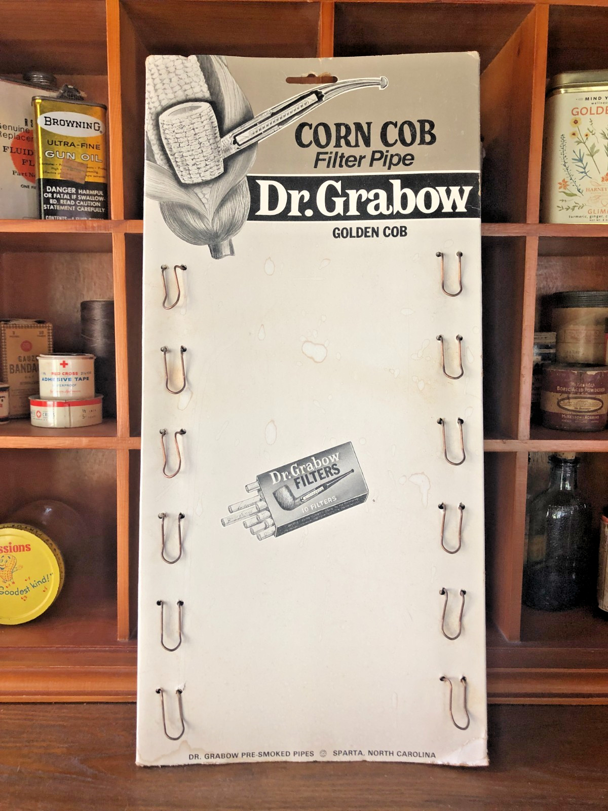 VTG Dr. Grabow Corn Cob Tobacco Filter Pipe Country Store Display Old Times 17×8
