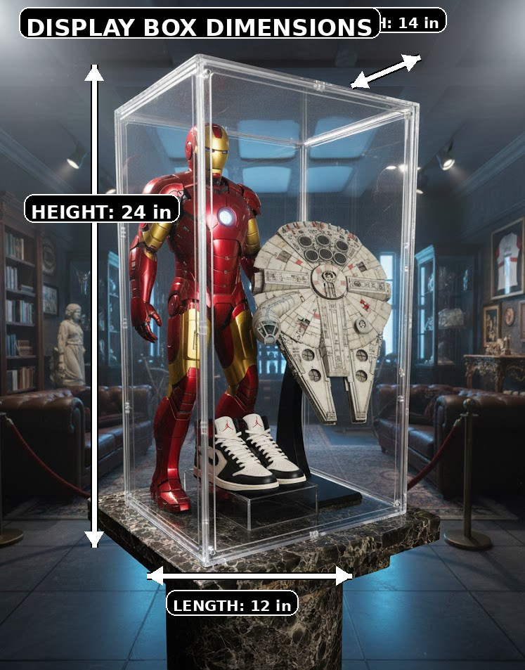 Extra Tall Acrylic Display Case 24” High (12x14x24in) Clear Collectible Showcase