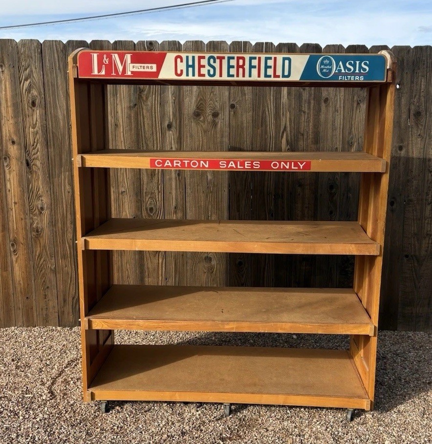 VINTAGE CHESTERFIELD LM CIGARETTE ADVERTISING STORE DISPLAY RETRO SHELVING WOOD