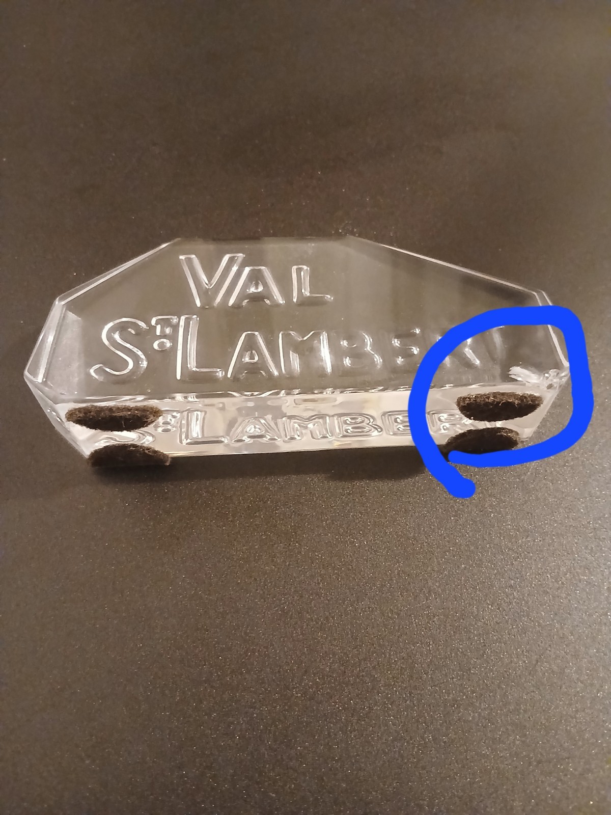 Val St. Lambert Glass Store Display Shelf Sign Paperweight Angular 5 Inch Clear