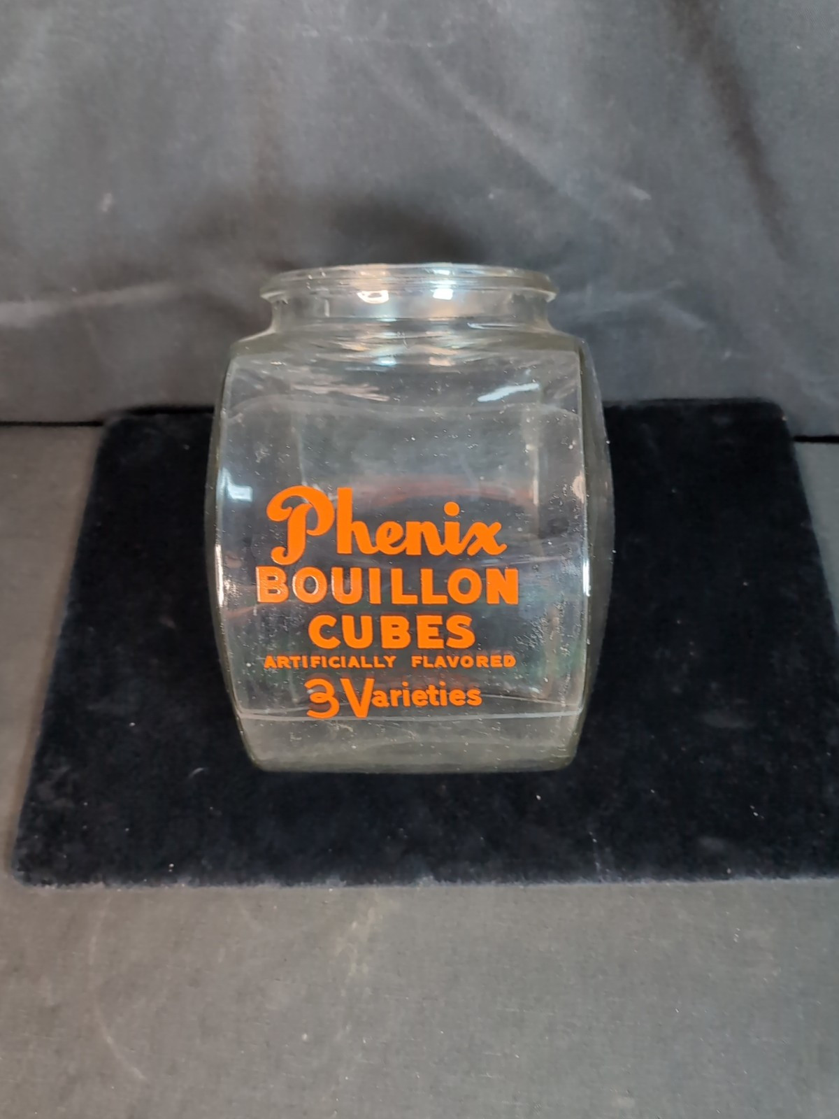 Vintage Phenix Bouillon Cubes Glass Jar General Store Counter Top Display