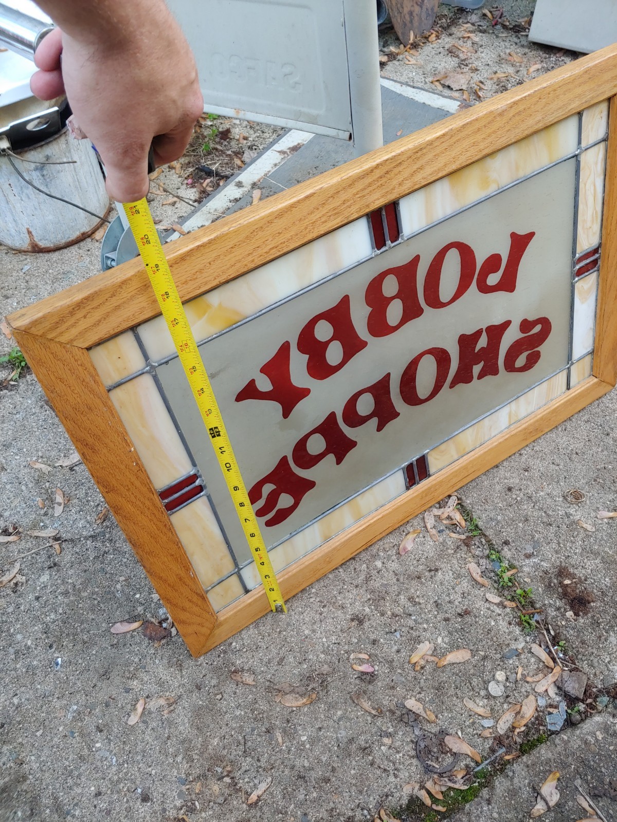 Vintage Oak Frame Stained Glass Store Display Sign From Northern Michigan