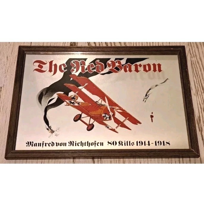 MIRROR PAINTING-RED BARON/THE RED BARON-MIRROR PAINTING PICTURE WW1-VINTAGE
